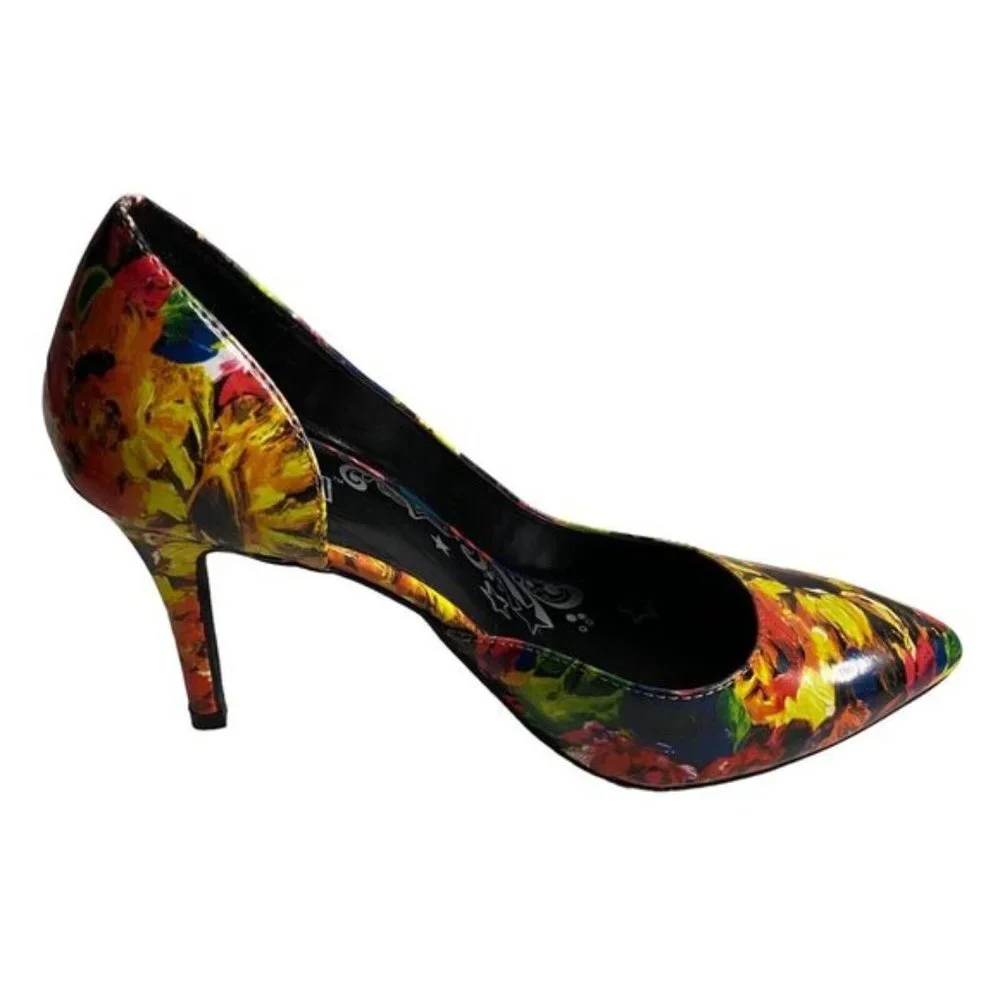 Thrash Women's Bright Floral Print Pointed Toe Heels Size 7.5